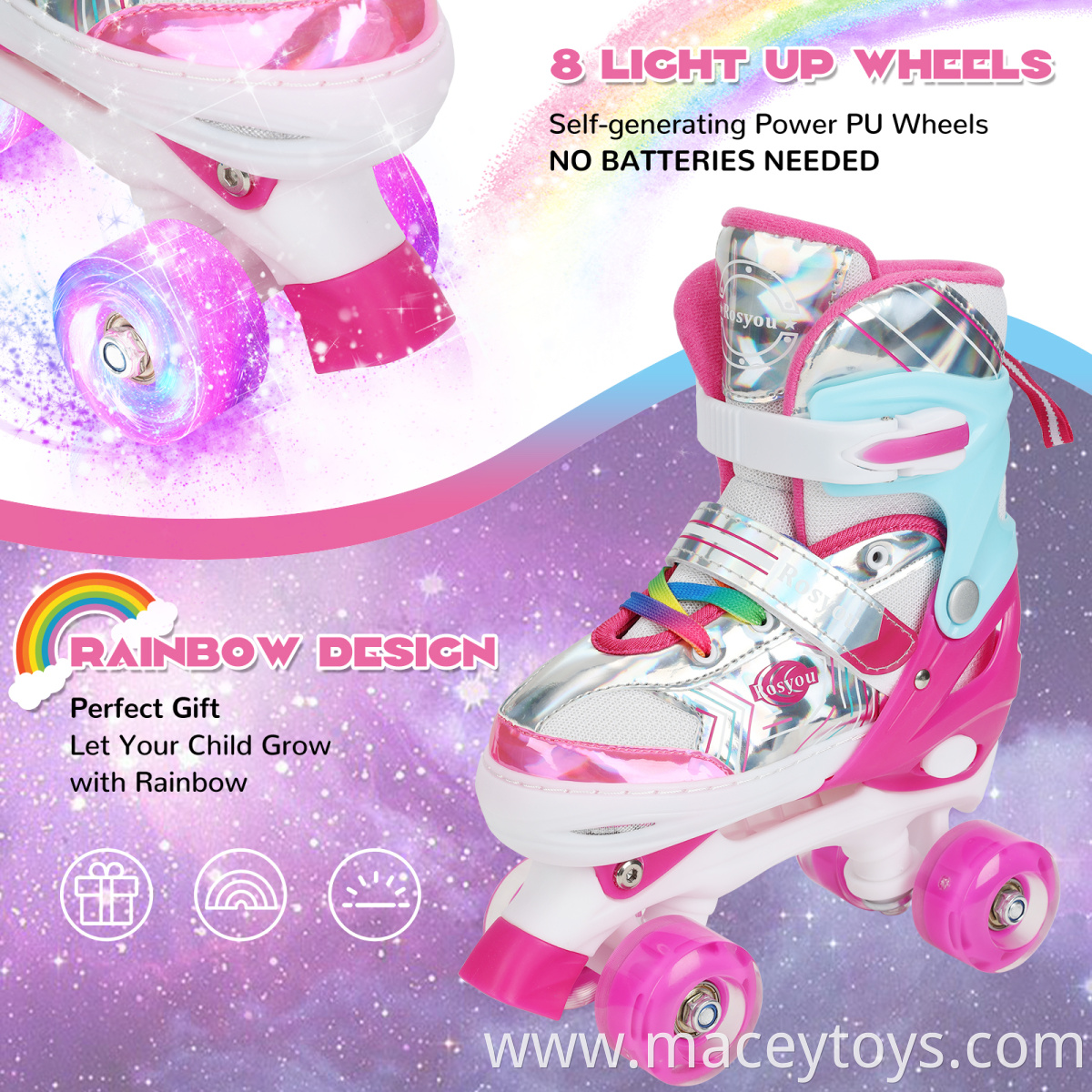 3-color high quality Outdoor playing Hot seller Sports Kids Roller Skate Shoes Free accessories